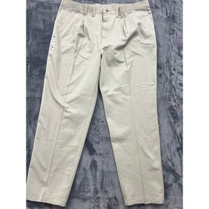 Lee Double Pleat Chino Pants Mens 48x32 Khaki Wrinkle Free Tapered Leg 414-1250